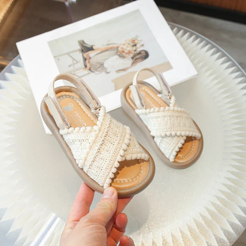 Girls Summer Beach Shoes Ethnic Style Children's Casual Sandals Kids Soft Sole Fashion Shoes Vintage Princess Shoes Summer New