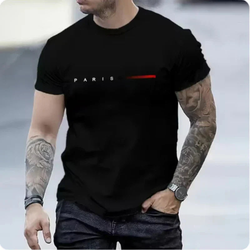 PARIS Men s casual suit spring and summer new style letter print American trend sports fashion short sleeved pants two-piece set