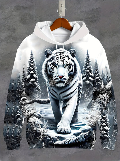 Hot selling new men's autumn tiger print soft, comfortable, breathable hooded sweatshirt outdoor urban fashion clothing