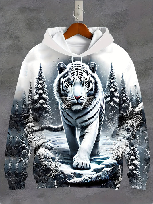 Hot selling new men's autumn tiger print soft, comfortable, breathable hooded sweatshirt outdoor urban fashion clothing