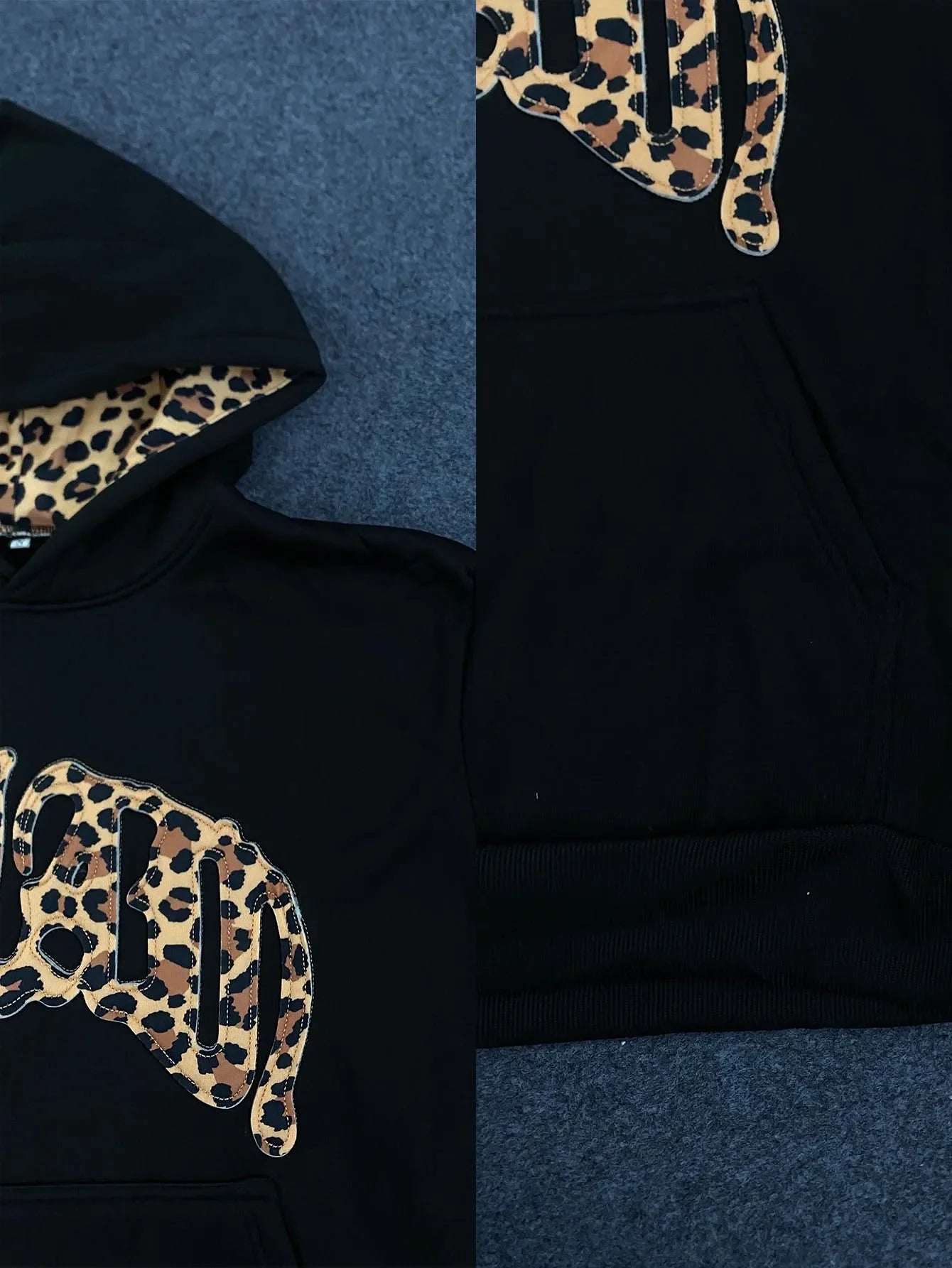 new fashionable leopard print letter embroidery street casual pants men's and women's versatile hooded sweatshirt pants set Y2K