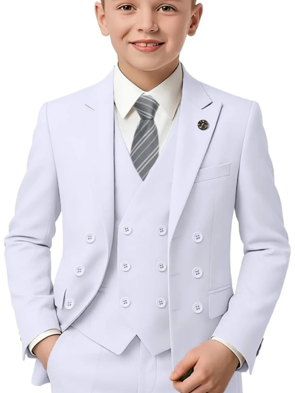 New Hot Sale Boys Slim Fit Tuxedo 3 Pieces Piano Performance Wear Double Breasted Kids Suit Set Banquet Party Outfit Plus Size