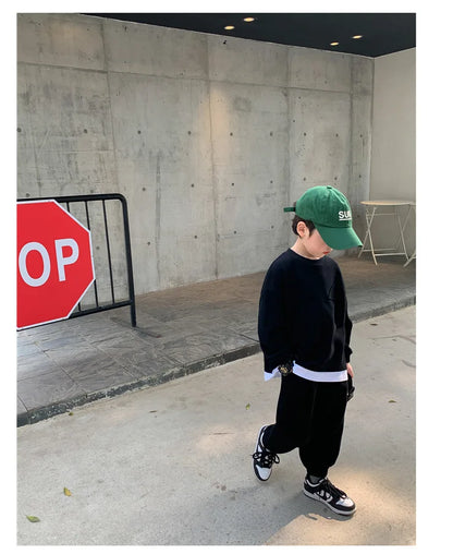 Spring Autumn Baby Boys Plain Patchwork Sweatshirt+Sweatpant School Kids 2PCS Tracksuit Child Jogger Outfit Workout Set 1-12Yr