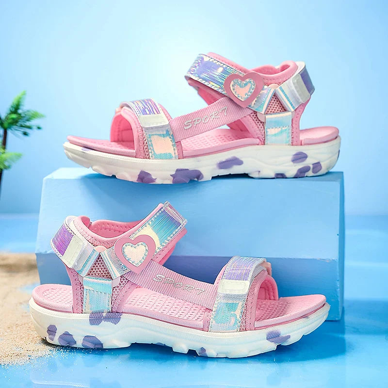 Girls' LED Sandals Children's Toddler Sports Beach Blue Pink Girls' Soft Shining Shoes Outdoor Soft Anti-Slip Princess LED Shoe