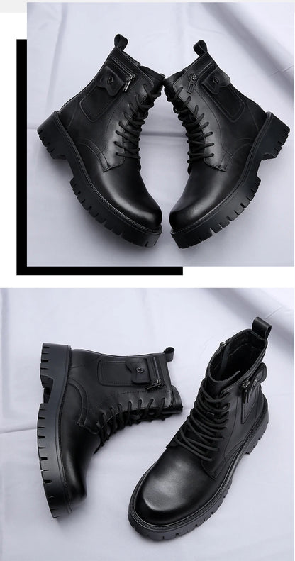 Fashion White Boots For Men New British Style Platform Motorcycle Boots Good Quality Casual Men’s High Top Leather Shoes Punk
