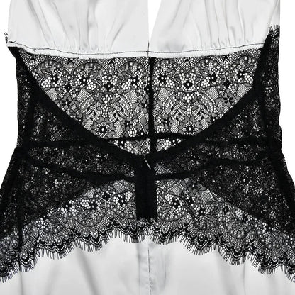 Sexy Deep V-neck Backless Lace Patchwork Satin Dresses for Women 2026 Summer Halter Sleeveless Long Maxi Party Evening Dress