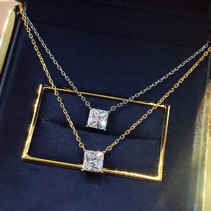 1CT Princess Cut Solitaire Square Moissanite Diamond Pendant Necklace 18k Gold Plated 925 Sterling Silver Sparkling Jewelry Gift