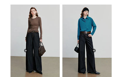 Women Denim Jeans 2025 Autumn New loose Curved Banana Wide Leg Pants