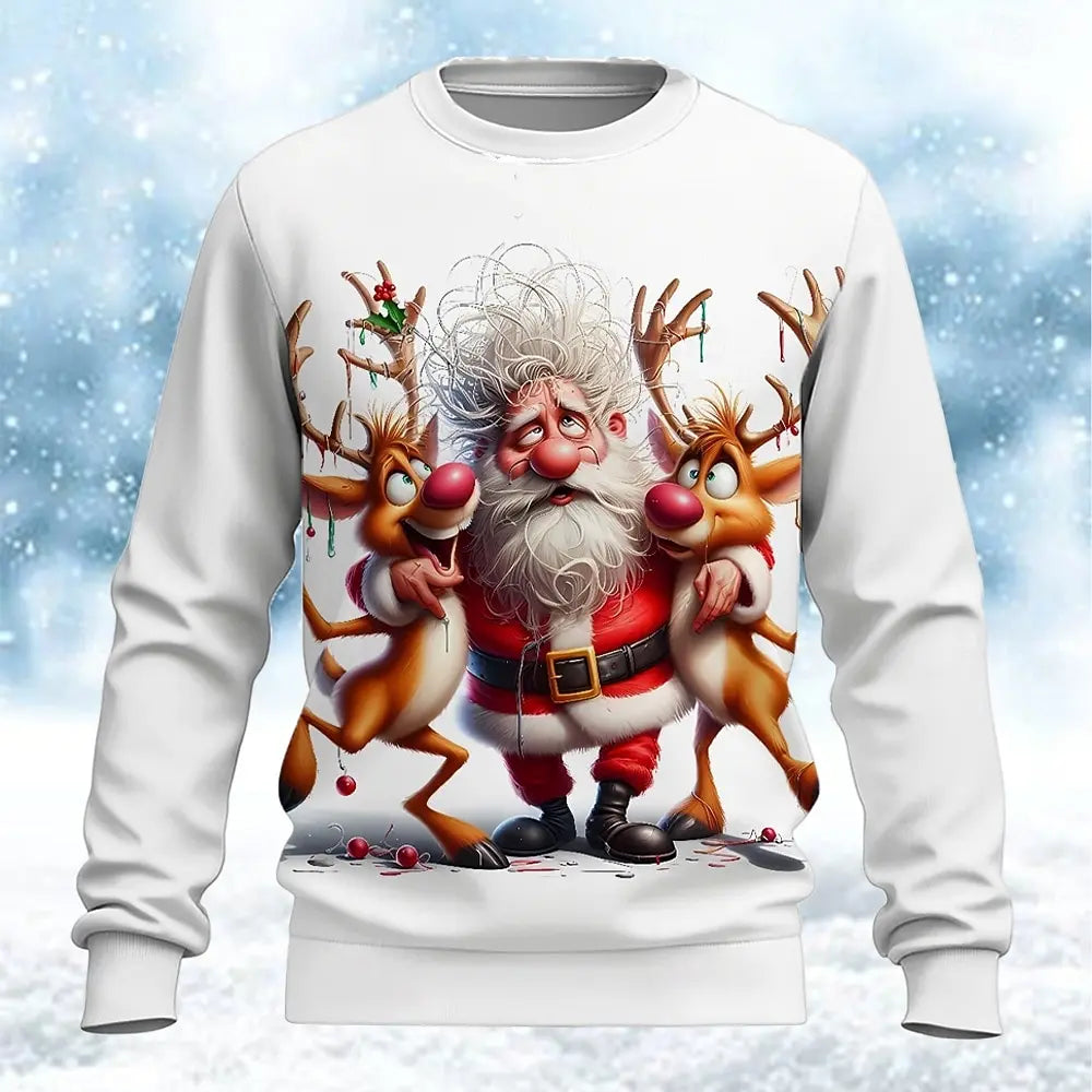 Christmas-themed Men's Santa Claus Print Casual Crewneck Sweatshirt Holiday Vacation Party Long-Sleeve Top All-Season Pullover