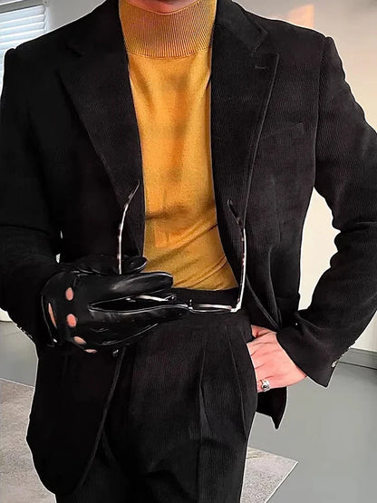 High-Quality Corduroy Men Suits 1 Pieces Classic Casual Single Breasted Groom Tuxedos Tailor Made Jackets Male Blazers Costume
