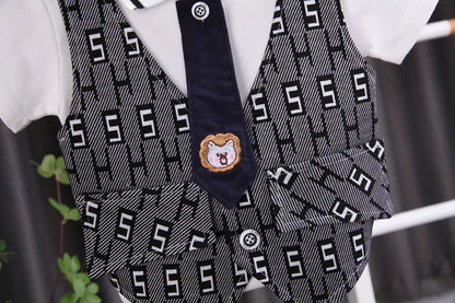 Children Boys Cotton Clothes Outfits Gentleman Tie Patchwork Vest T-Shirt 2pcs/Set Toddler Kids Clothing Sets Suit 0-5 Years