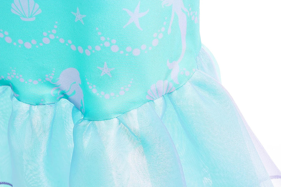 Halloween Costume Mermaid Dress Girl Ruffles Shell Fishtail Frocks Ariel Fantasy Luxury Princess Gown Children Fancy Fairy Dress