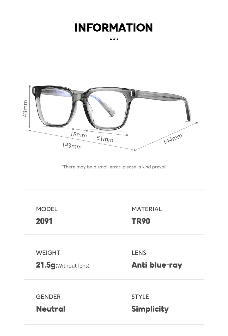 Men's Anti Blue Light Reading Glasses Brand Design Myopia Prescription Glasses Men Simple Optical Eyewear Glasses Frame