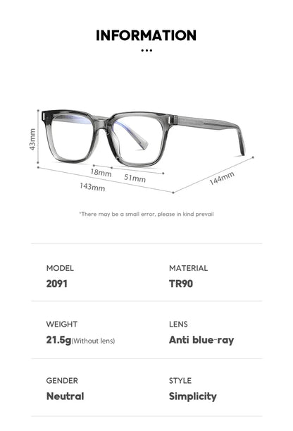 Men's Anti Blue Light Reading Glasses Brand Design Myopia Prescription Glasses Men Simple Optical Eyewear Glasses Frame