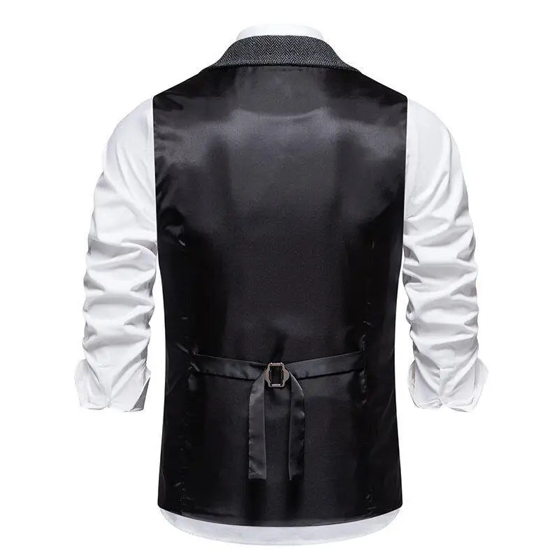 Man Suit Vest British Style Turn Down Collar Male Waistcoat Vintage Single-breasted Business Casual Men Coat Vest