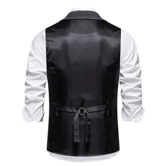 Man Suit Vest British Style Turn Down Collar Male Waistcoat Vintage Single-breasted Business Casual Men Coat Vest