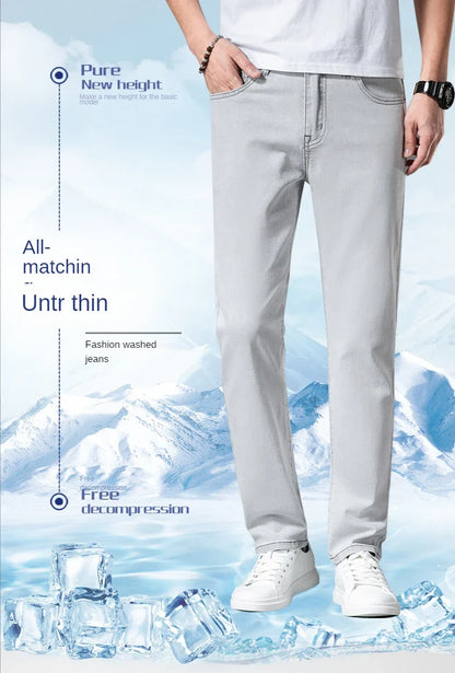2023 y2k streetwear Spring Summer  Youthful Vitality Men's Fit Straight Thin Denim Jeans Lightweight Cotton Stretch Trousers