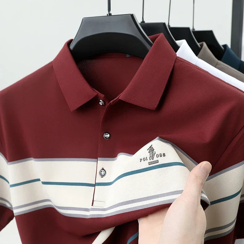 Luxury men's short sleeved polo shirt summer fashion hot selling striped top badge original design golf casual business T-shirt