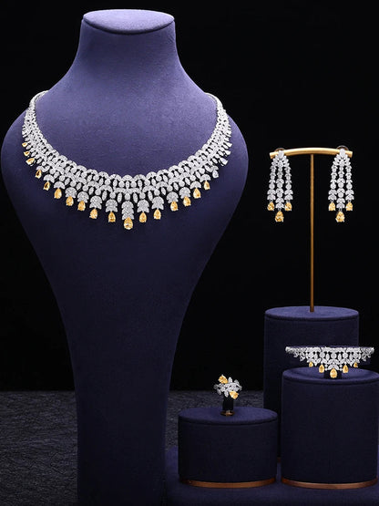 Famous Tassel Necklace Earrings Set Cubic Zircon Jewelry Set Dubai Bridal Jewelry Sets Wedding Party Gift Brides Accessories