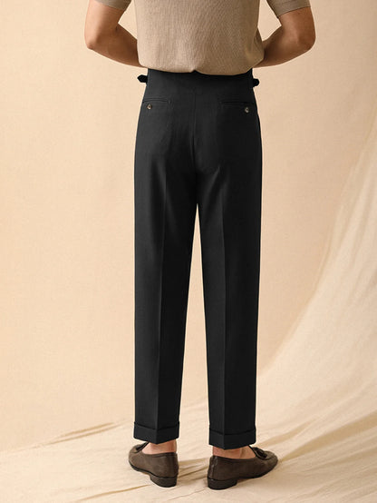 Fall/Winter 2025 Men's Elegant Italian Neapolitan High Waist Wide Leg Pants with Tucks And Buttons Business Casual Style