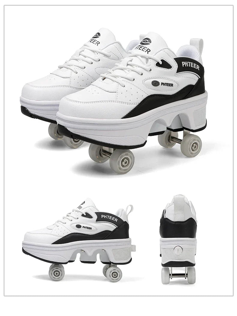 Deformation Shoes Roller Sneakers With 4 Wheels Skates Adult Kids Runaway Parkour Wheels Shoes For Women Men Youth Sport Shoes