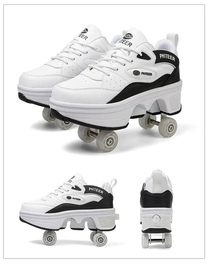 Deformation Shoes Roller Sneakers With 4 Wheels Skates Adult Kids Runaway Parkour Wheels Shoes For Women Men Youth Sport Shoes