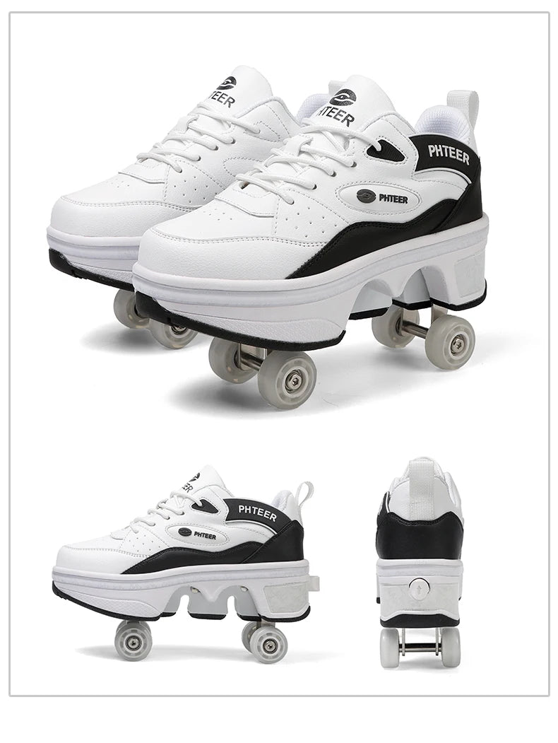 Deformation Shoes Roller Sneakers With 4 Wheels Skates Adult Kids Runaway Parkour Wheels Shoes For Women Men Youth Sport Shoes