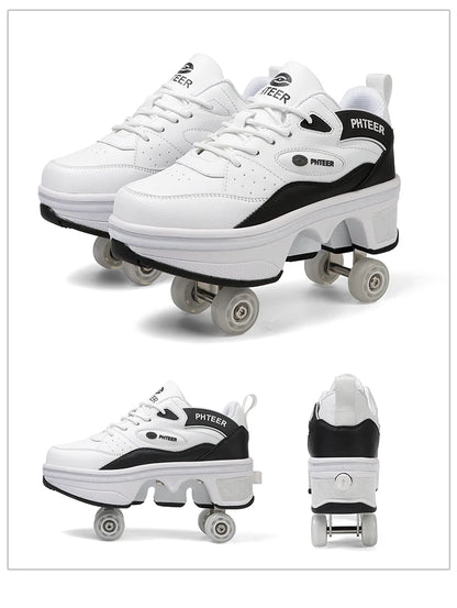 Deformation Shoes Roller Sneakers With 4 Wheels Skates Adult Kids Runaway Parkour Wheels Shoes For Women Men Youth Sport Shoes