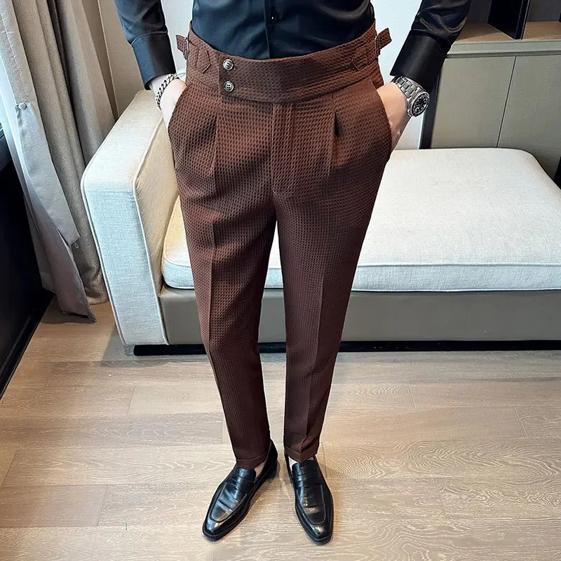 High Waisted Suit Pants for Men 2026 New Solid Color Formal Pantalones Hombre Casual Slim Fit Dress Pants Trousers Men Clothing