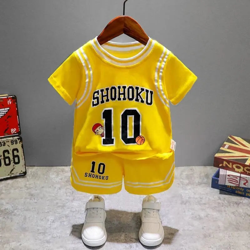 Children Cotton Clothes Baby Boys Sport Set Sport BasketBall O-Neck T-shirt Shorts 2Pcs/sets Infant Fashion Toddler Tracksuits