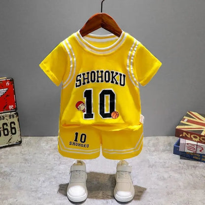 Children Cotton Clothes Baby Boys Sport Set Sport BasketBall O-Neck T-shirt Shorts 2Pcs/sets Infant Fashion Toddler Tracksuits
