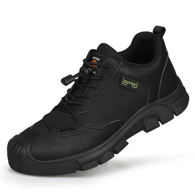 Black Leather Work Safety Shoes Waterproof Indestructible Steel Toe Cap Labor Shoes For Men Breathable Anti Smashing Sneakers