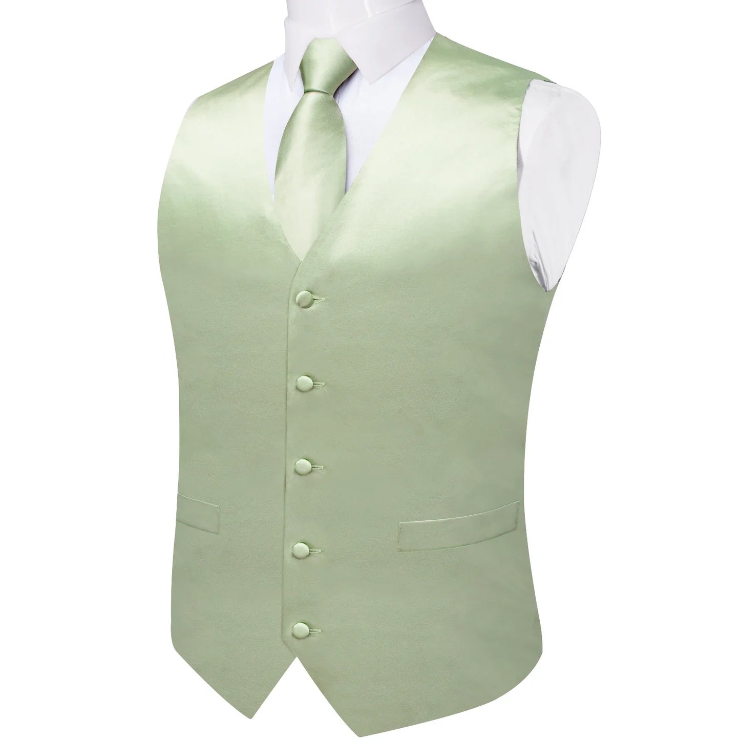 Wedding Party Green Men's Vest Shirt Accessories Fashion chaleco hombre for Man Four Seasons Wear Wholesale Necktie Handkerchief