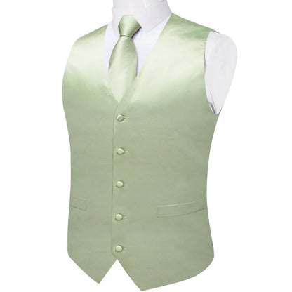 Wedding Party Green Men's Vest Shirt Accessories Fashion chaleco hombre for Man Four Seasons Wear Wholesale Necktie Handkerchief
