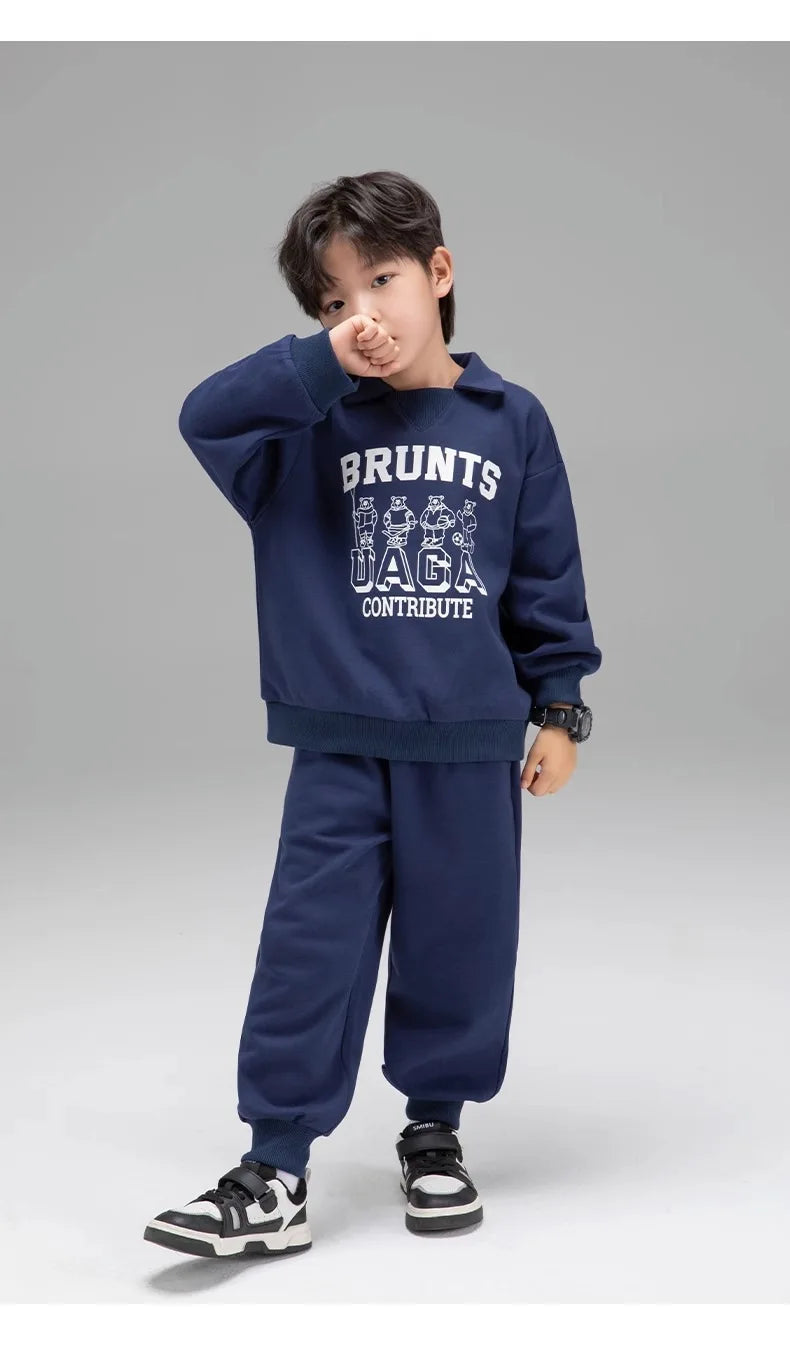 Spring Autumn Girls Boys Alphabet Workout Preppy Sweatshirt+Sweatpant School Kids Tracksuit Child 2PCS Outfit Jogger Set 3-14Yrs
