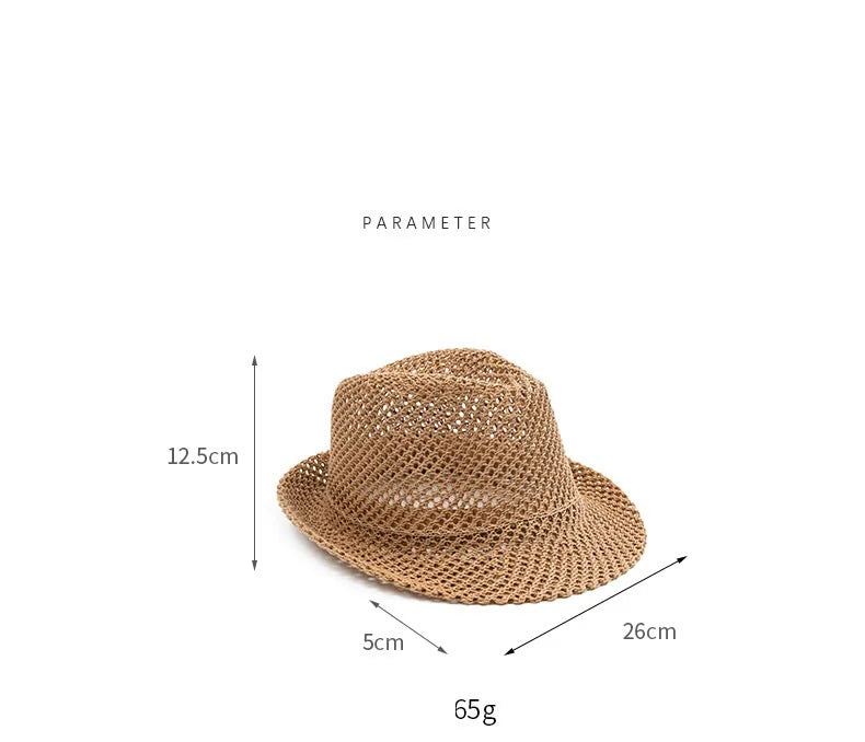 Mesh Hollow-Out Jazz Hat Summer Breathable Sun Protection Hat Straw Hat British Retro Casual Cool Hat