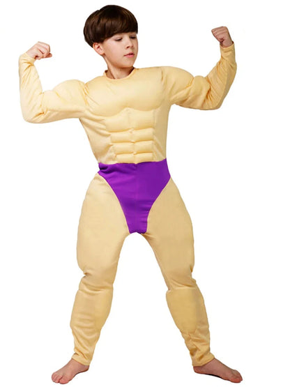 Muscle Costume for Adult Men Kids Role Play Funny Strong Men Muscle Jumpsuit Cosplay Halloween Themed Party Carnival Fancy Dress