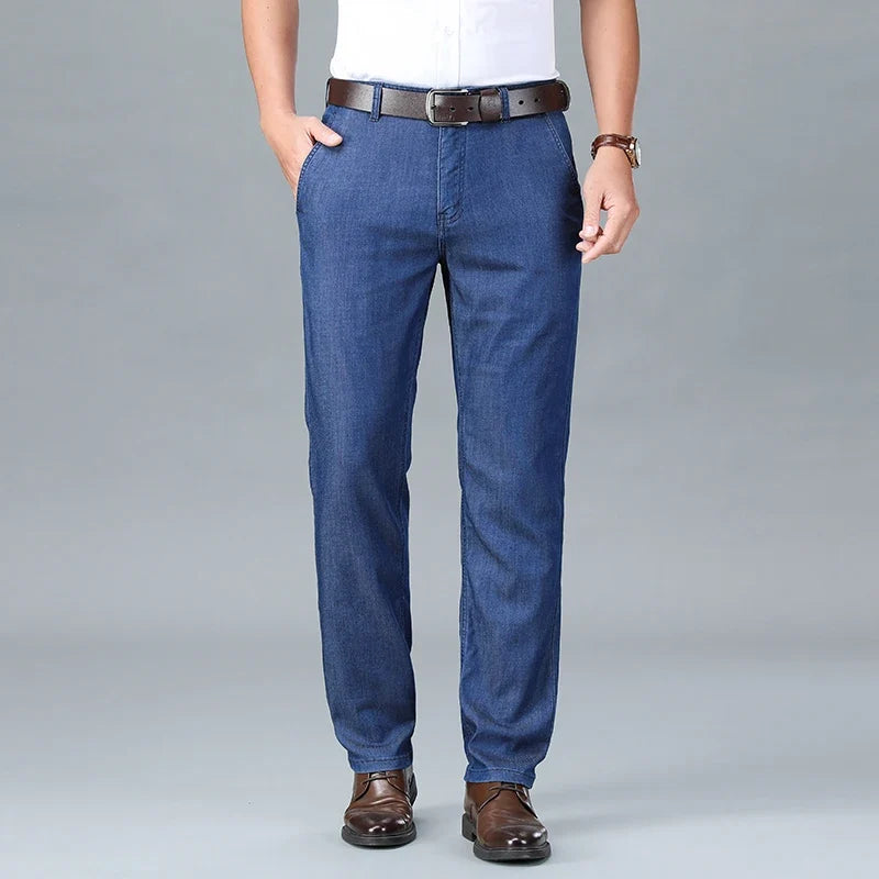2026 New Spring Men's Light Blue Stretch Straight Jeans Business Casual Denim Pants Modal Fabric Trousers Male Brand