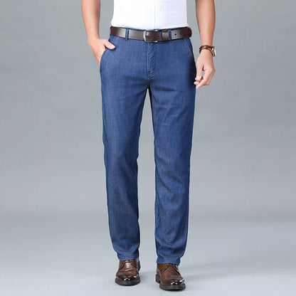 2026 New Spring Men's Light Blue Stretch Straight Jeans Business Casual Denim Pants Modal Fabric Trousers Male Brand
