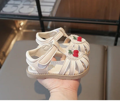 2025 New Summer Baby Girls Sandals Pu Leather Cartoon Strawberry Children's Beach Sandals Non-slip Sole Kids Shoes 21-30