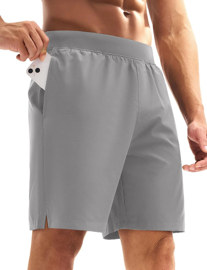 Men's UPF 50+ Athletic Running Shorts 8 inches Quick Dry Lightweight Workout Gym Sports Hiking Shorts with 3 Pockets