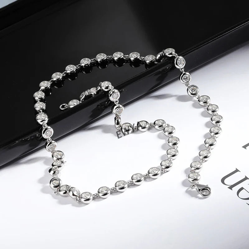 Round Bubble Full 3mm 0.1CT D Color Moissanite Tennis Chain for Women 925 Silver GRA Certified 16 18 20 inch Bezel Necklace
