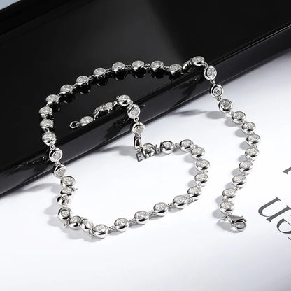 Round Bubble Full 3mm 0.1CT D Color Moissanite Tennis Chain for Women 925 Silver GRA Certified 16 18 20 inch Bezel Necklace