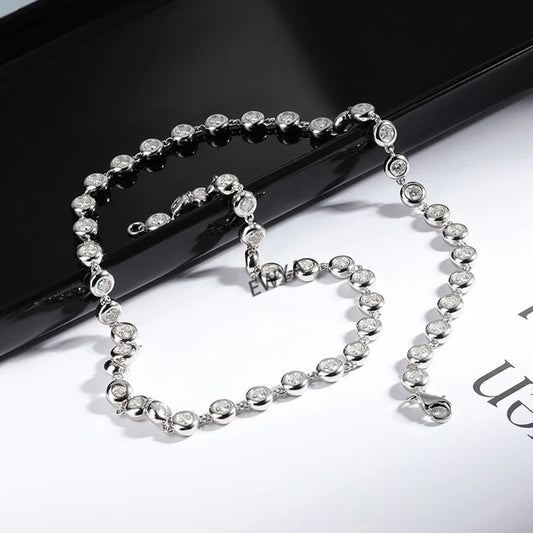 Round Bubble Full 3mm 0.1CT D Color Moissanite Tennis Chain for Women 925 Silver GRA Certified 16 18 20 inch Bezel Necklace