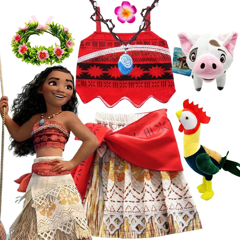 Princess Vaiana Fantasy Children Cosplay Moana Summer Girls Carnival Dress Kids Clothes Set Party Christmas Moana Costume