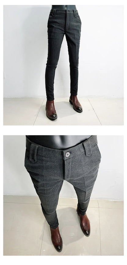 2025 Winter Men Suit Pants Woolen Thicken Keep Warm Formal Trousers Pantalones Hombre Solid Casual Slim Fit Pants Men Clothing
