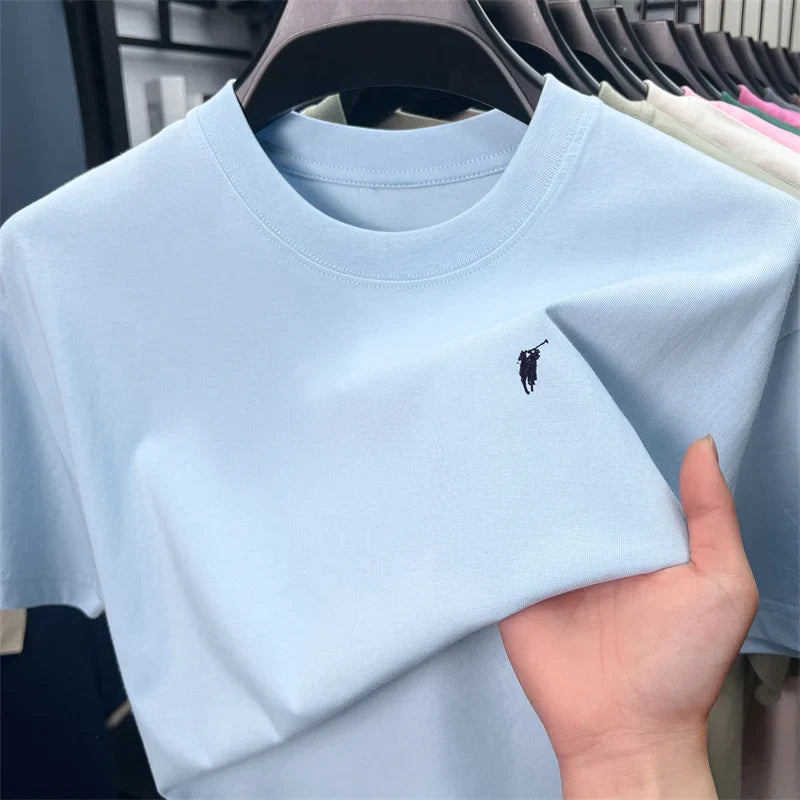 Xiaoma Embroidery Casual Pure Cotton Short Sleeved T-shirt for Young Men, Round Neck Solid Color T-shirt for Men