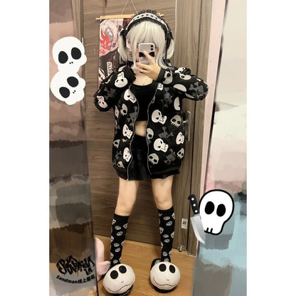 Spring style niche street fashion trend couple's new skull print hoodie long sleeved loose casual outdoor series hoodie