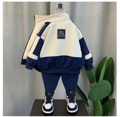 Children's Cotton Clothing Set Spring Autumn New Boys Girls Thick Casual Zipper Jackets and Pants 2-piece Set Korean Sportswear