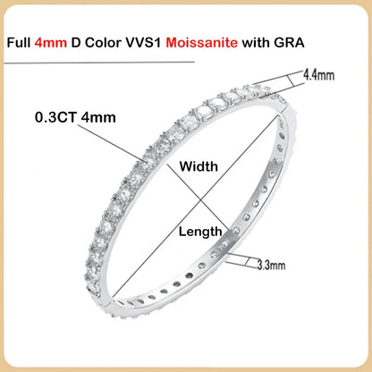 Real GRA Certified D Color 4mm 0.3CT Full Moissanite Bangle Bracelet for Woman Party S925 Sterling Silver Diamond Bracelets